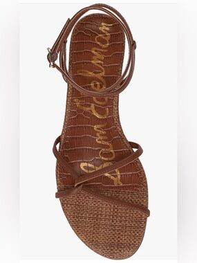 Sam Edelman Brown Croc-Embossed Ankle Strap Sandal